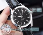 Copy Omega Seamaster Aqua Terra 150 Black Dial Black Leather Strap Watch